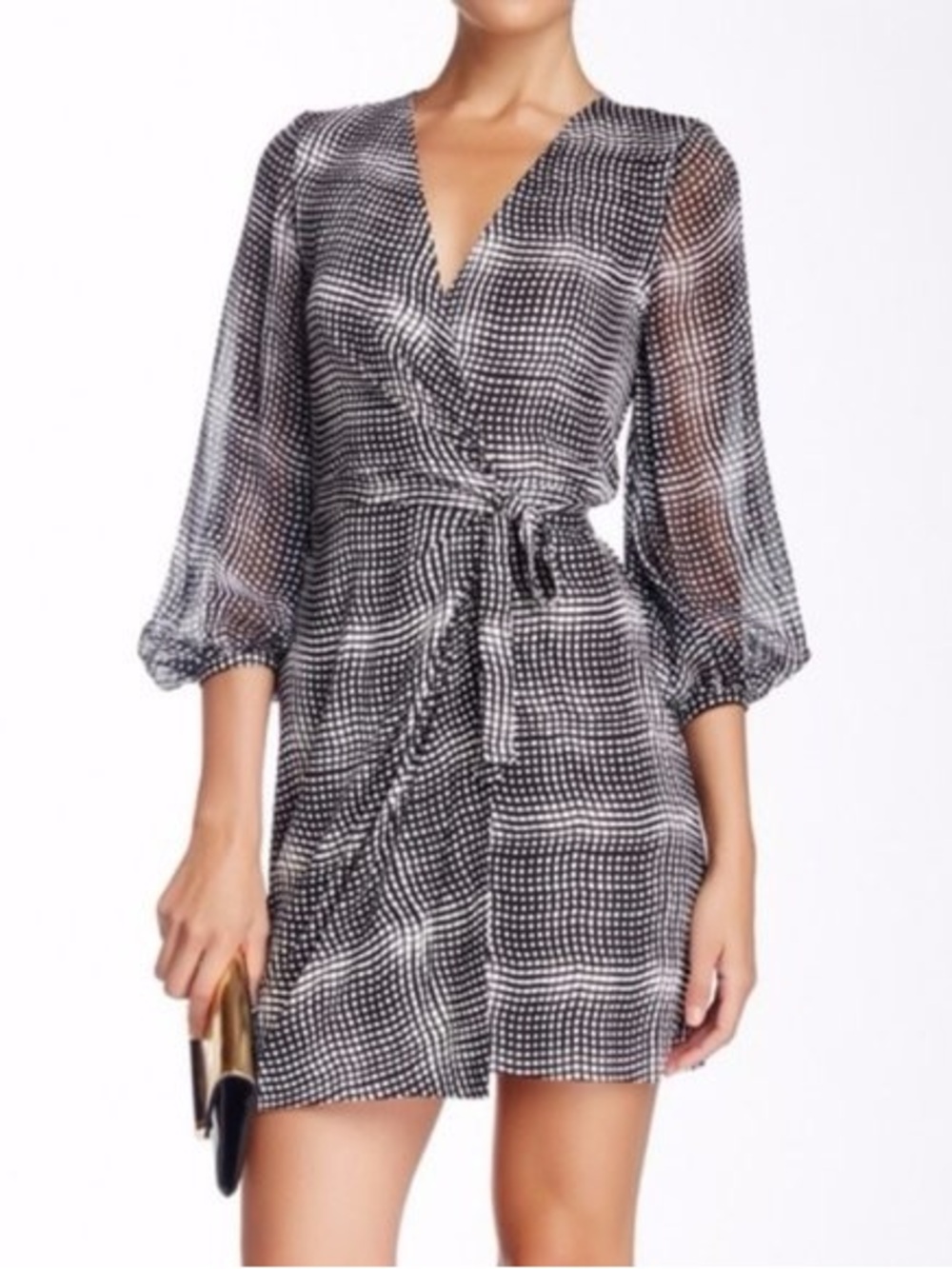 Diane Von Furstenberg Sigourney Silk Jersey Wrap Dress in Optic Plaid